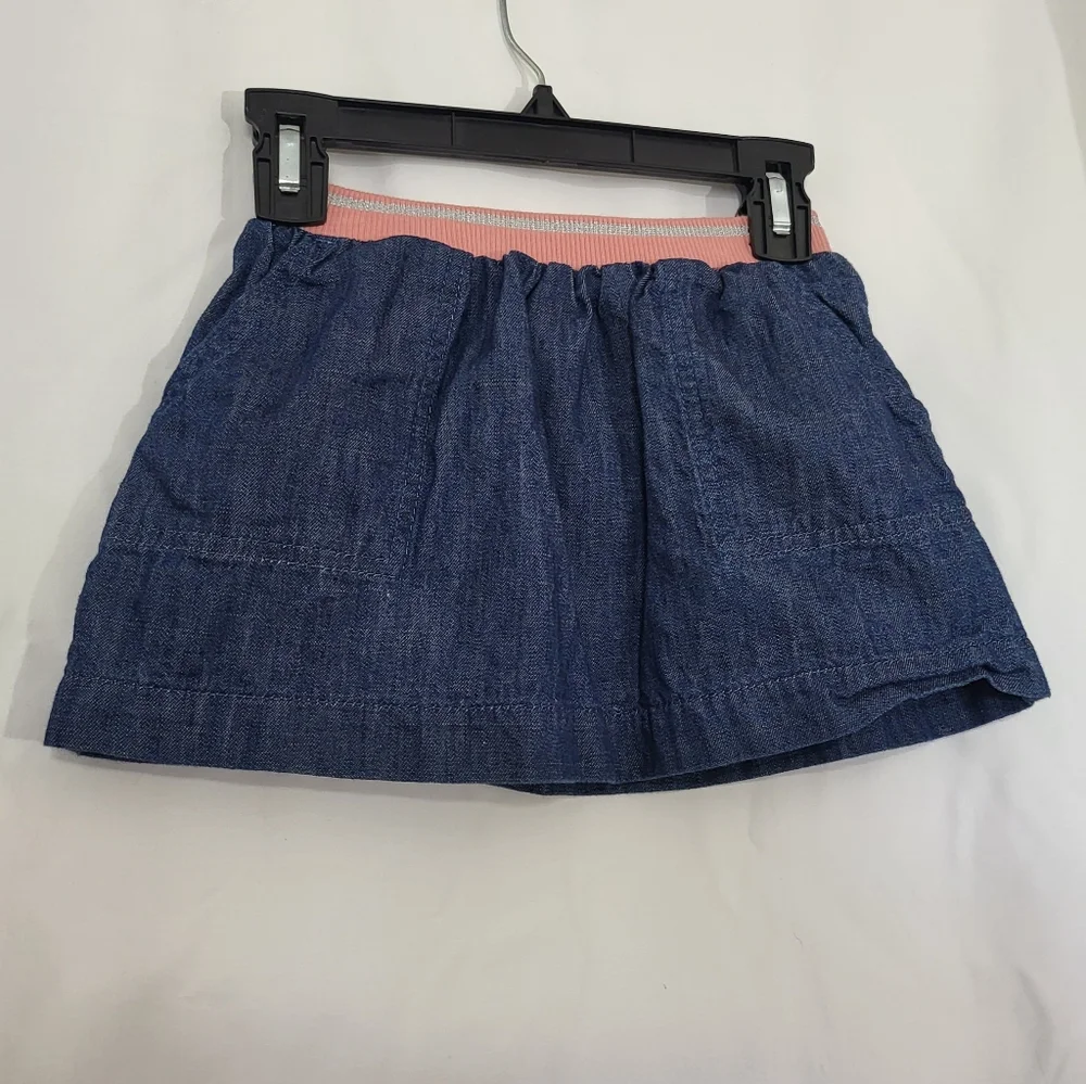 Gymboree Girls Blue Dark Wash Pink Elastic Waistband Pull On Denim Mini Skirt 2T